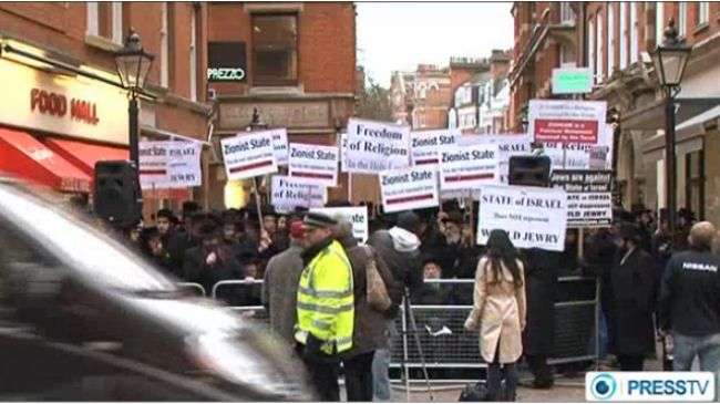 Jewish rabbis protested outside the Israeli embassy in London on December, 7.