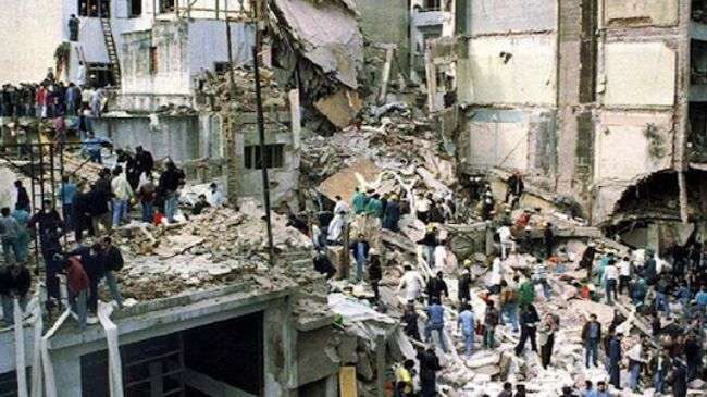 Ruins of AMIA building in Buenos Aires after a 1994 bombing.