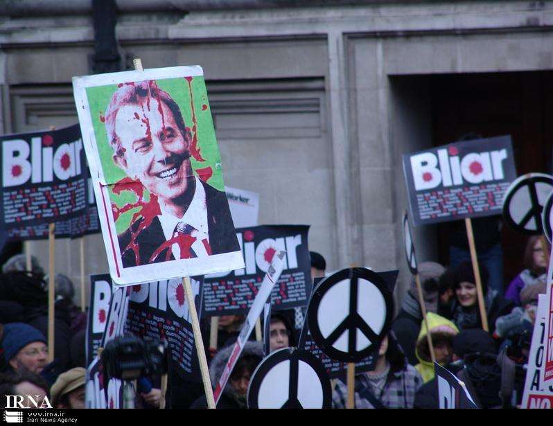 لندن میں سابقہ برطانوی وزیراعظم ٹونی بلیئر کے خلاف مظاہرہ