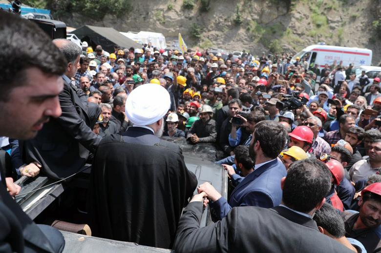 Iran's President Hassan Rouhani speaks as he visits Azadshahr mine explosion site in Azadshahr, Golestan Province, Iran May 7, 2017.