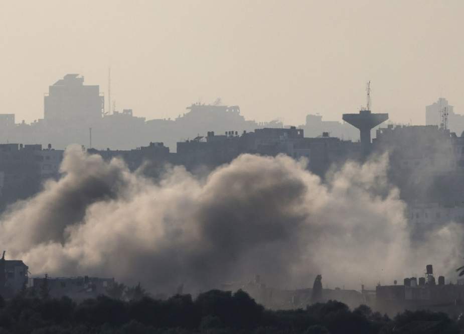 Smoke billowing during Israeli bombardment in the north of the Gaza Strip