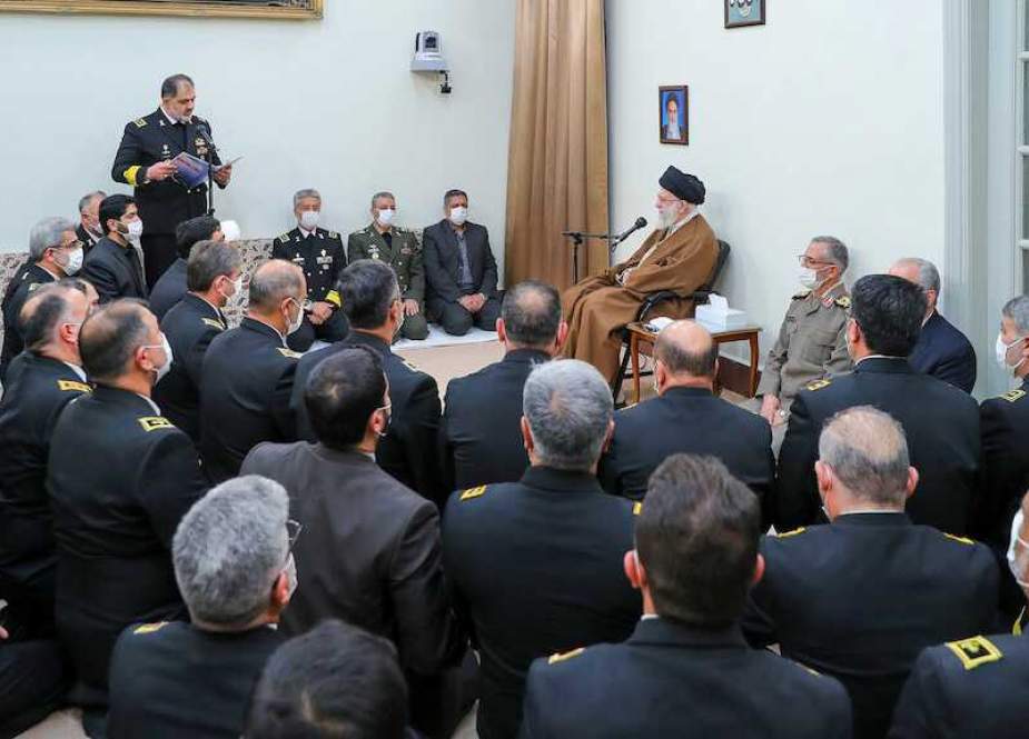 Leader of the Islamic Revolution His Eminence Imam Sayyed Ali Khamenei with Iranian Army navy forces figures