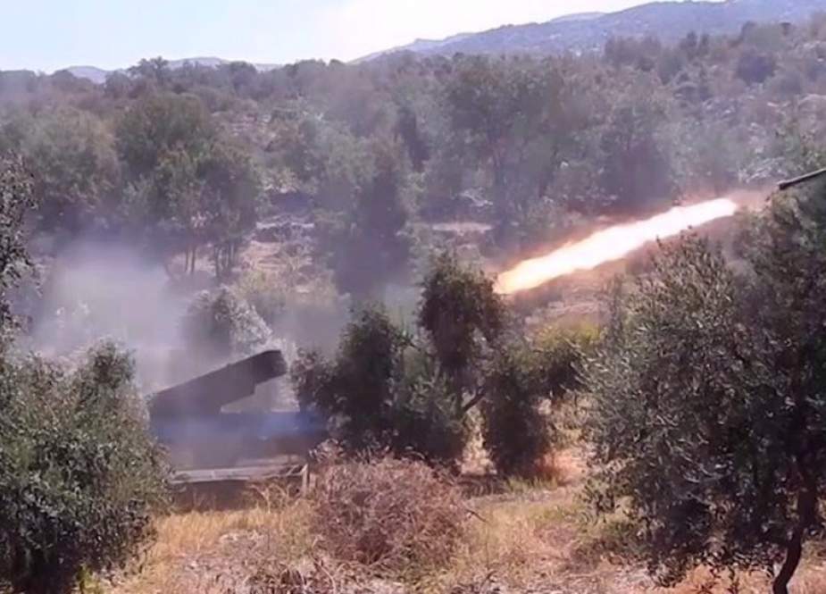 Hezbollah rocket aimed at a target in the occupied territories is fired from southern Lebanon
