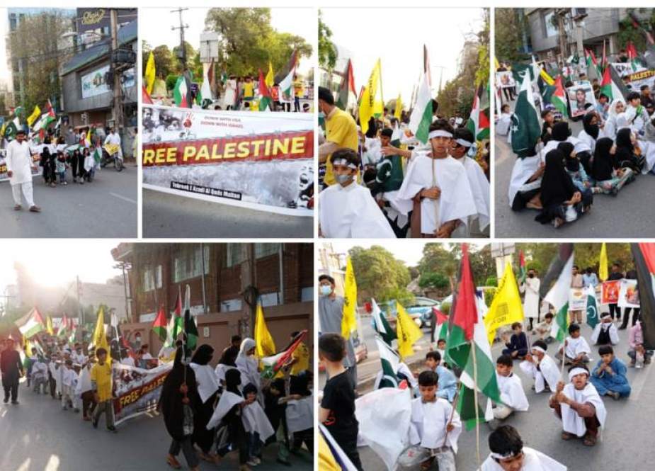 ملتان، فلسطینی مسلمانوں سے اظہار یکجہتی کے لیے بچوں کی ریلی 