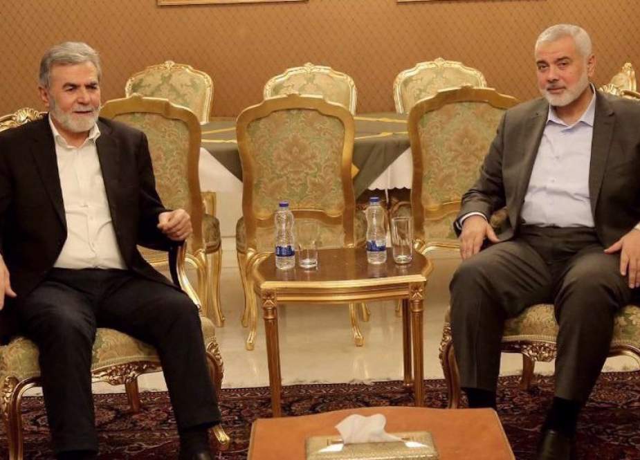 Ismail Haniyeh, head of the Hamas political bureau, met with the Islamic Jihad Movement Secretary General Ziyad al-Nakhaleh in Tehran