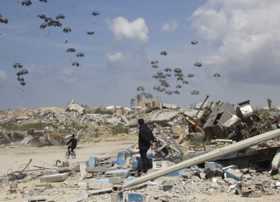 Humanitarian aid is airdropped to Palestinians over Gaza City, Gaza Strip