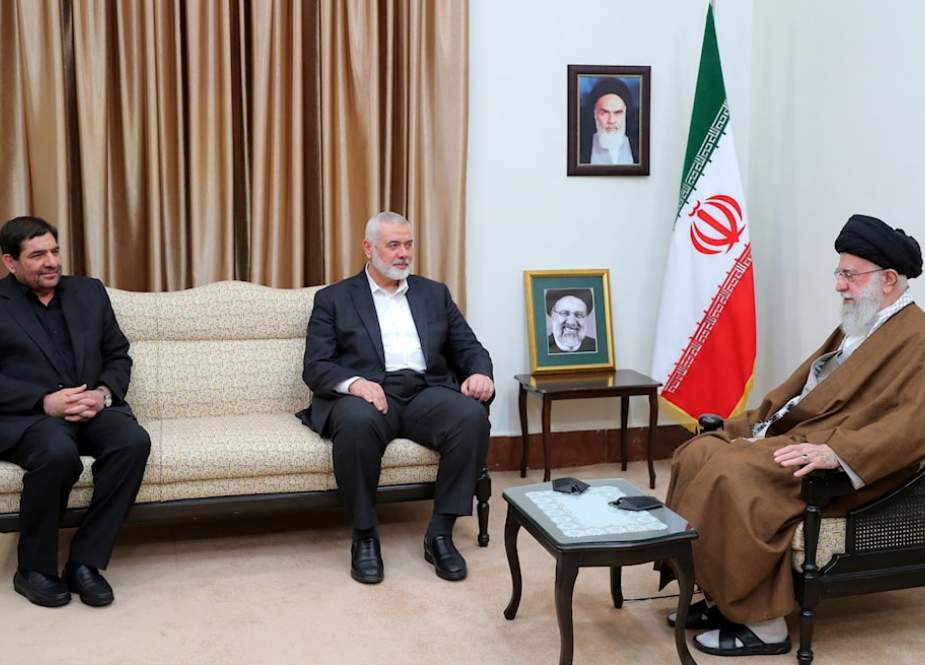 Imam Sayyed Ali Khamenei, Ismail Haniyeh and Mohammad Mokhber