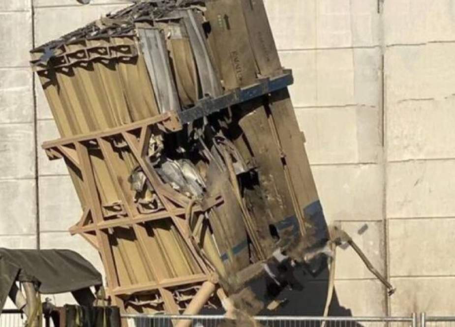 Israeli iron dome launcher dented by Hezbollah missile