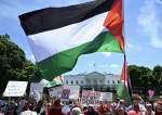 Pro-Palestinian demonstrators rally near the White House in Washington, DC