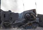 An Israeli tank is pictured near the city of Rafah in Gaza