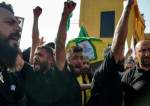 Hezbollah supporters chant during the funeral procession who was killed this month in an Israeli drone strike in southern Lebanon