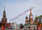 Russian Air Force Su-25 jets fly over Red Square