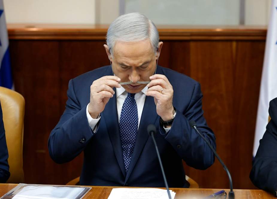 Israeli Prime Minister Benjamin Netanyahu attends the weekly cabinet meeting in occupied al-Quds, occupied Palestine