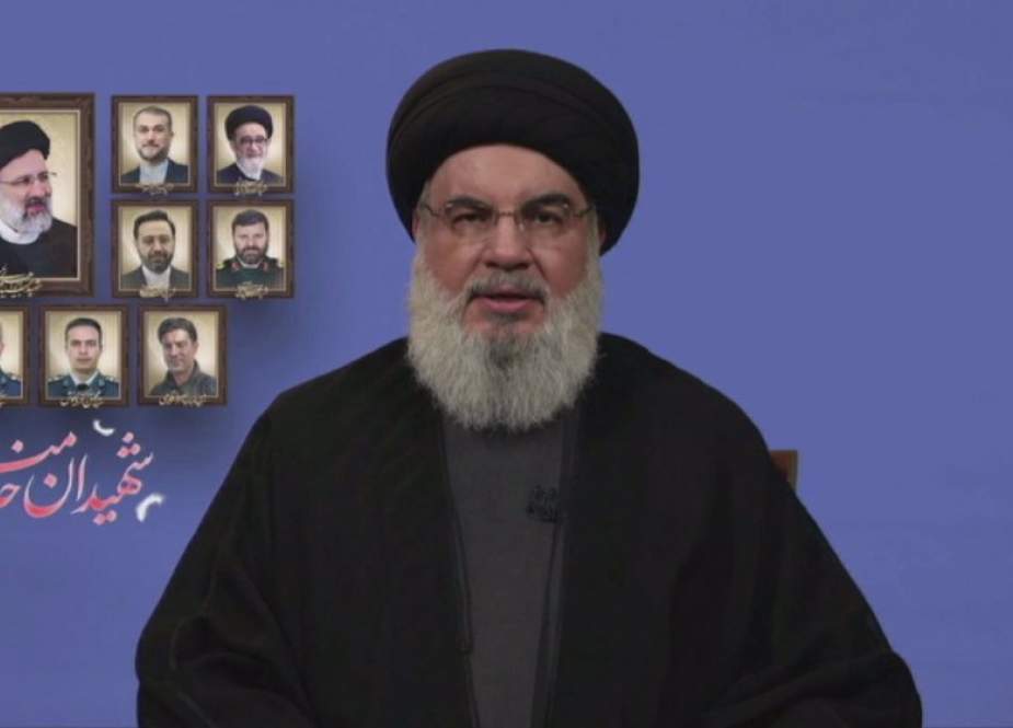 SG of Hezbollah Sayyed Hassan Nasrallah delivers a televised speech broadcast live from Beirut, Lebanon