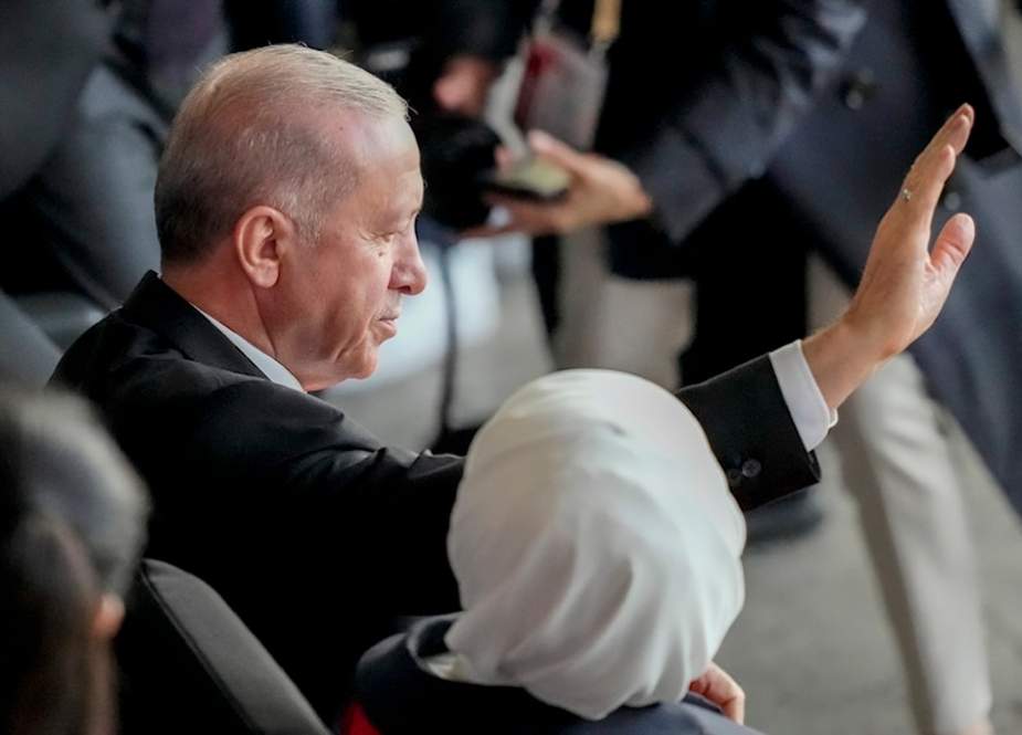 Turkish President Recep Tayyip Erdogan waves prior the start of the quarterfinal match between the Netherlands and Turkey